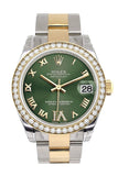 Custom Diamond Bezel Rolex Datejust 31 Olive Green Roman Large VI Diamond Dial  Ladies Watch Two Tone 18K Gold 178243
