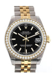 Custom Diamond Bezel Rolex Datejust 31 Black Dial Two Tone 18K Gold Jubilee Ladies Watch 178243