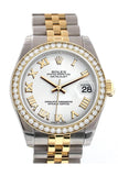 Custom Diamond Bezel Rolex Datejust 31 White Roman Dial Two Tone 18K Gold Jubilee Ladies Watch 178243