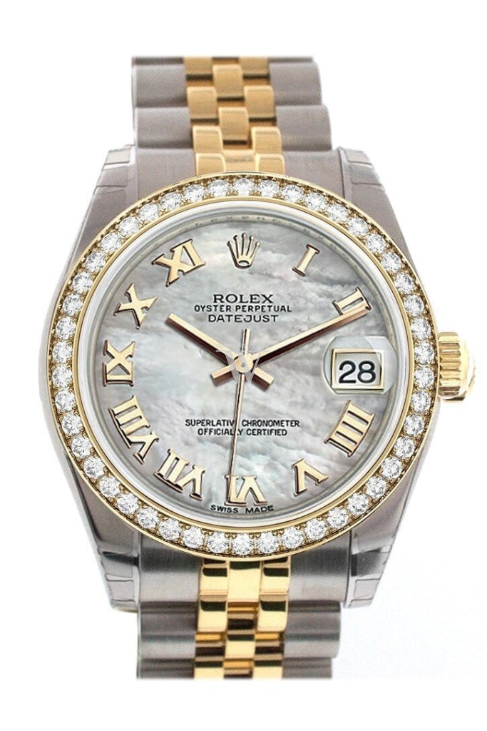 Custom Diamond Bezel Rolex Datejust 31 Mother Of Pearl Diamonds Dial Two Tone 18K Gold Jubilee