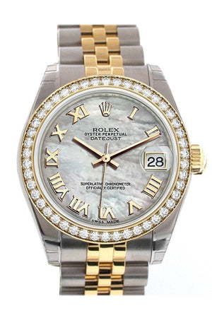 Custom Diamond Bezel Rolex Datejust 31 Mother Of Pearl Diamonds Dial Two Tone 18K Gold Jubilee