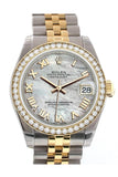 Custom Diamond Bezel Rolex Datejust 31 Mother of Pearl Diamonds Dial Two Tone 18K Gold Jubilee Ladies Watch 178243