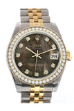 Custom Diamond Bezel Rolex Datejust 31 Black Mother of Pearl Diamonds Dial 18K Gold Jubilee Watch 178243