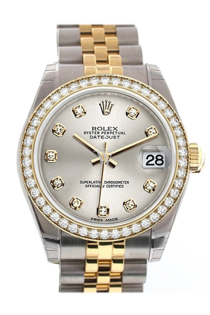 Custom Diamond Bezel Rolex Datejust 31 Silver Dial Two Tone 18K Gold Jubilee Ladies Watch 178243
