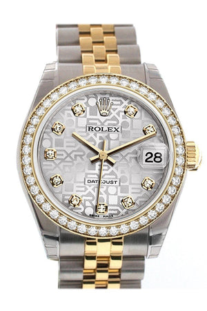 Custom Diamond Bezel Rolex Datejust 31 Silver Jubilee Dial Two Tone 18K Gold Ladies Watch 178243