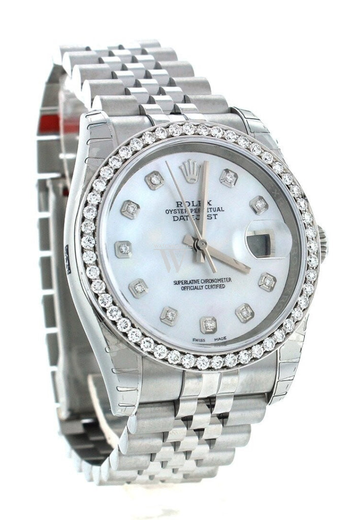 Rolex Custom Datejust 36 Mother Of Pearl Diamond Dial Bezel Mens Watch 116200 Watches
