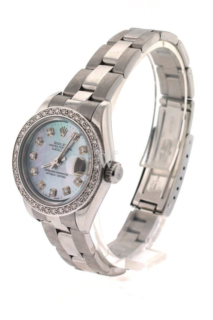 Rolex Custom Datejust 26 Blue Mother Of Pearl Diamond Dial Bezel Mens Watch 179160 Watches