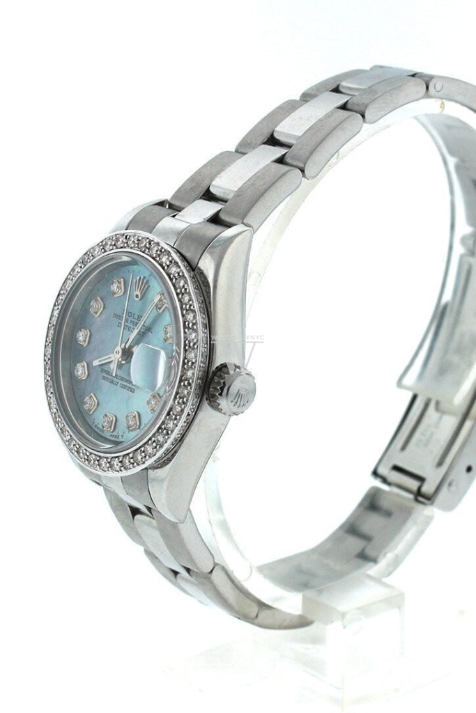 Rolex Custom Datejust 26 Blue Mother Of Pearl Diamond Dial Bezel Mens Watch 179160 Watches
