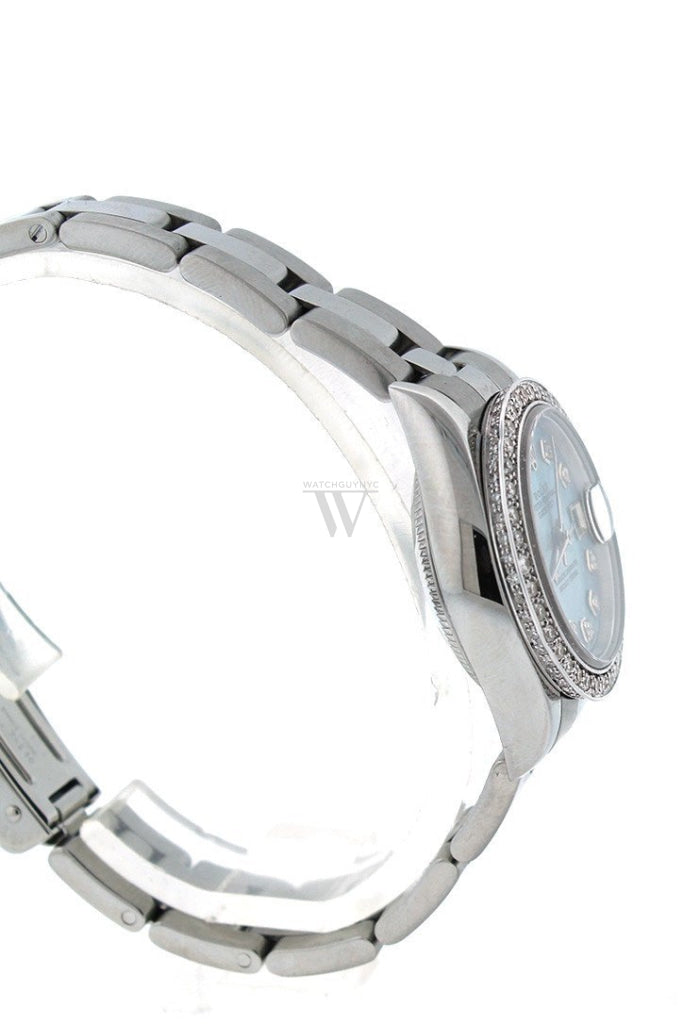 Rolex Custom Datejust 26 Blue Mother Of Pearl Diamond Dial Bezel Mens Watch 179160 Watches