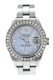 Rolex Custom Datejust 26 Blue Mother of Pearl Diamond Dial Diamond Bezel Men's Watch 179160