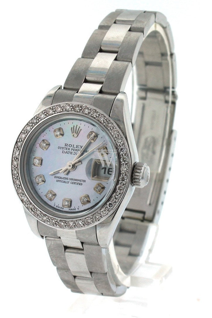 Rolex Custom Datejust 26 Blue Mother Of Pearl Diamond Dial Bezel Mens Watch 179160 Watches