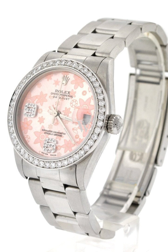 Rolex Custom Datejust 31 Pink Floral Diamond Dial Bezel Ladies Watch Custom-Bezel