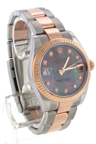 Rolex Custom Diamond Dial Datejust 31 Pearl Rose Gold Two Tone Ladies Watch 178271 Watches