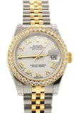 Rolex Custom Datejust 26 White Roman Dial Diamond Bezel Ladies Watch 179173