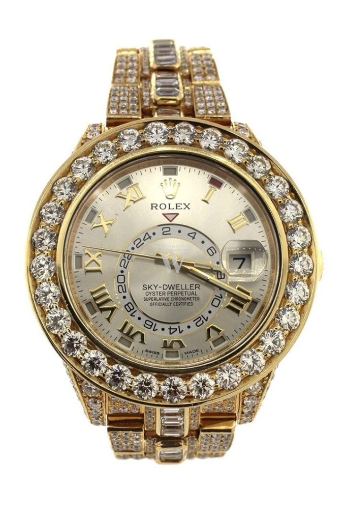 Rolex Custom Diamonds Sky Dweller 42 Silver Dial Gold Mens Watch 326938 / None Watches