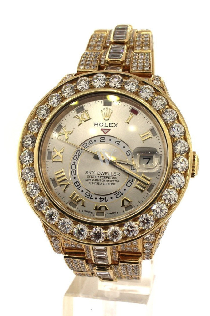 Rolex Custom Diamonds Sky Dweller 42 Silver Dial Gold Mens Watch 326938 Watches