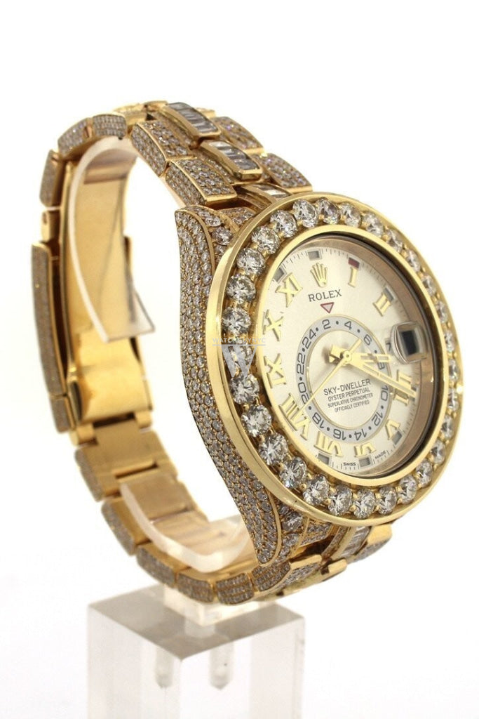 Rolex Custom Diamonds Sky Dweller 42 Silver Dial Gold Mens Watch 326938 Watches