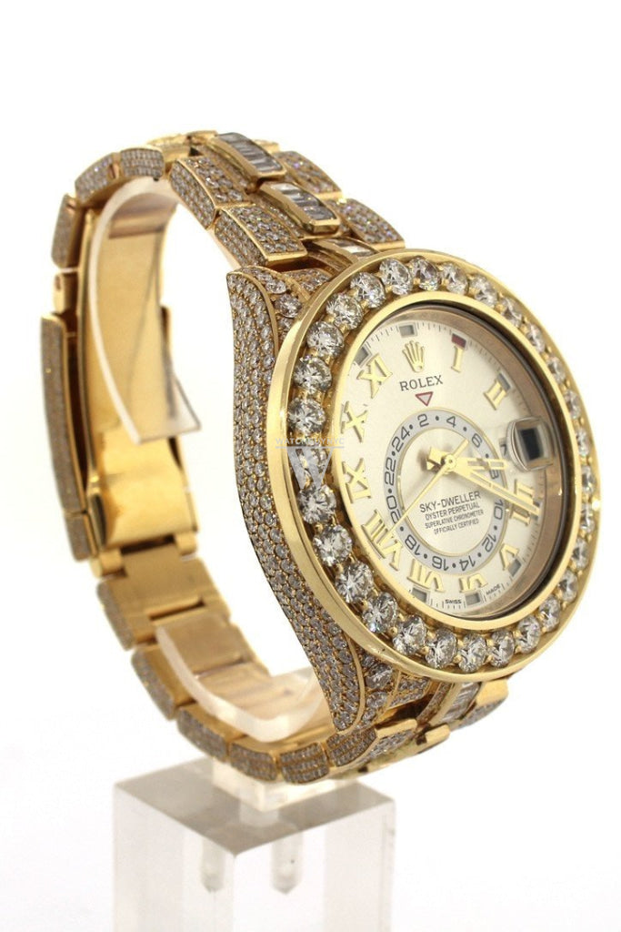 Rolex Custom Diamonds Sky Dweller 42 Silver Dial Gold Mens Watch 326938 Watches
