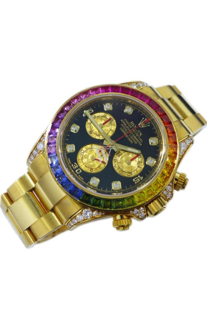 Rolex Custom Diamonds Cosmograph Daytona Black Diamond Dial Bezel Lugs Bracelet Mens Watch 116528