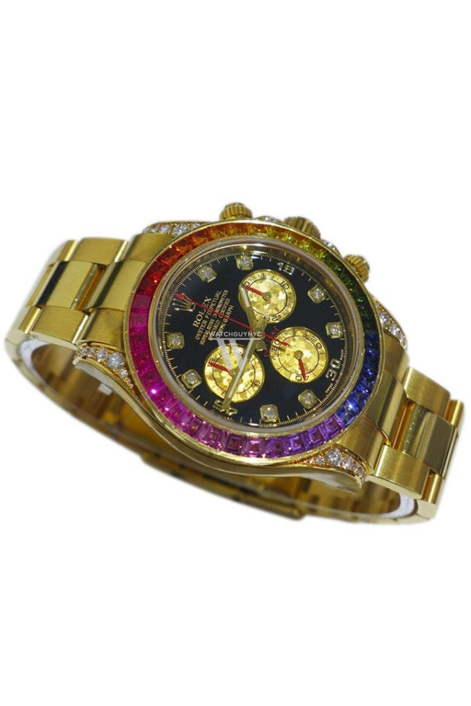 Rolex Custom Diamonds Cosmograph Daytona Black Diamond Dial Bezel Lugs Bracelet Mens Watch 116528