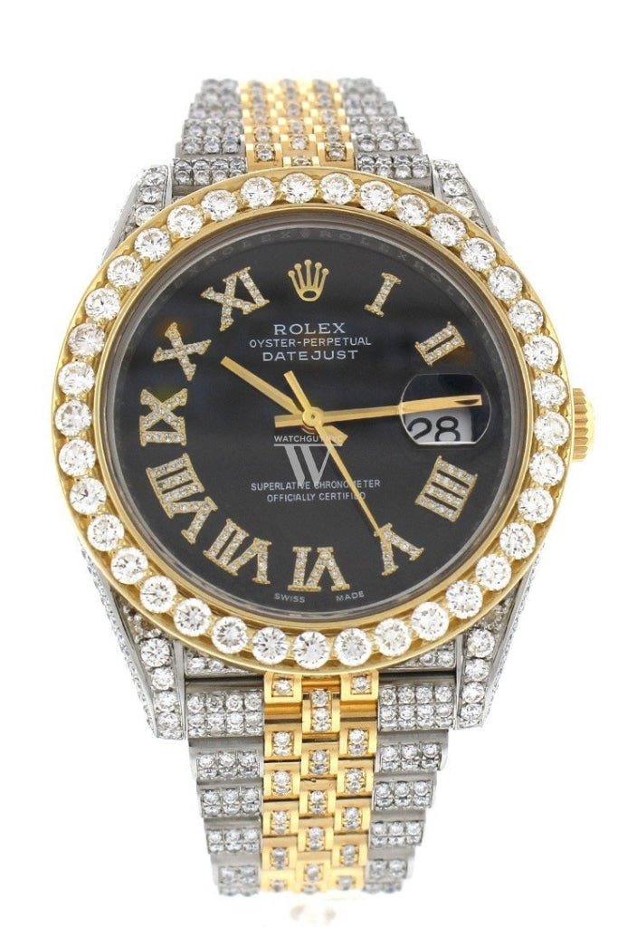 Custom Diamond Rolex Datejust 41 Black Roman Dial Daimond Mens Watch 126333 Watches