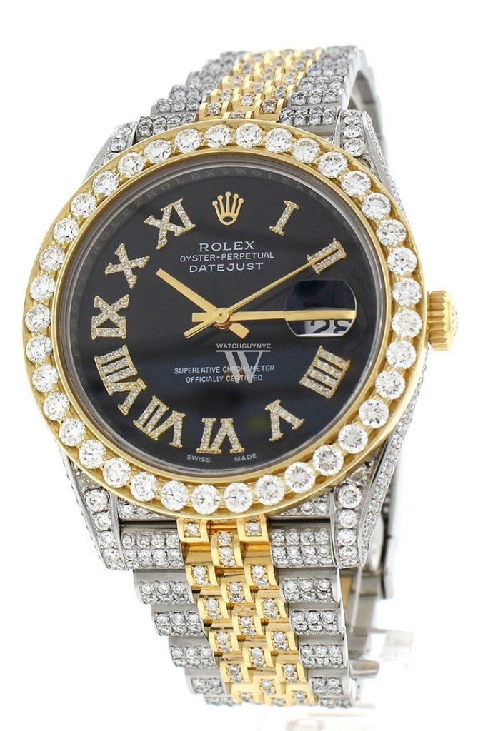 Custom Diamond Rolex Datejust 41 Black Roman Dial Daimond Mens Watch 126333 Watches