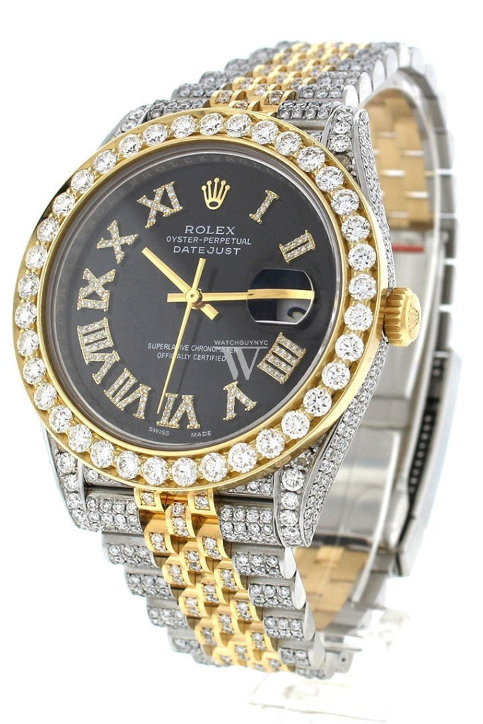 Custom Diamond Rolex Datejust 41 Black Roman Dial Daimond Mens Watch 126333 Watches
