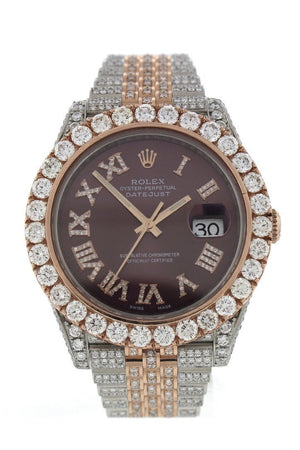 Custom Rolex Diamond 17Ct Datejust 41Mm Rose Gold Oyster Mens Watch 126331 Chocolate / None Watches