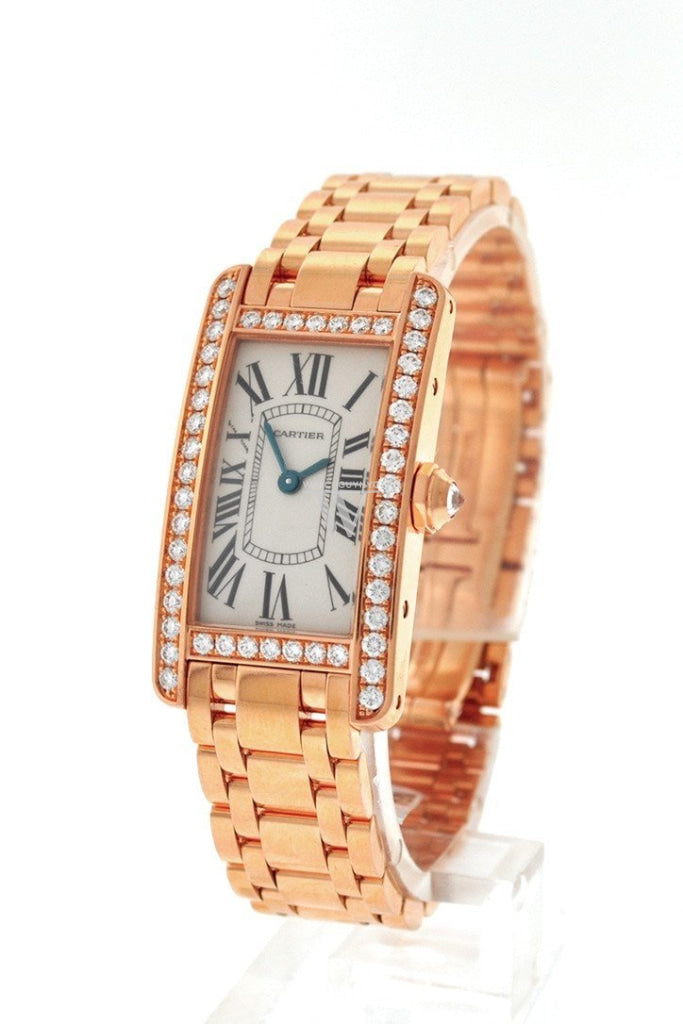 Cartier Tank Americaine Small 18K Pink Gold Case Set With Diamonds Silver Dial Ladies Watches