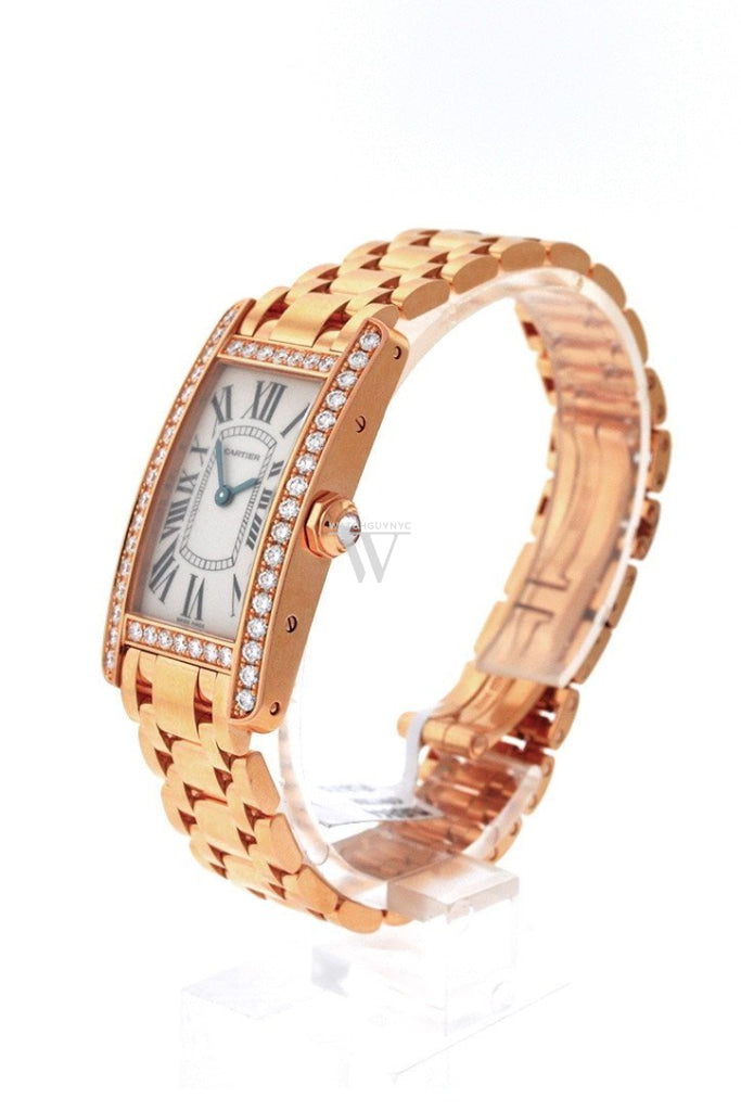 Cartier Tank Americaine Small 18K Pink Gold Case Set With Diamonds Silver Dial Ladies Watches