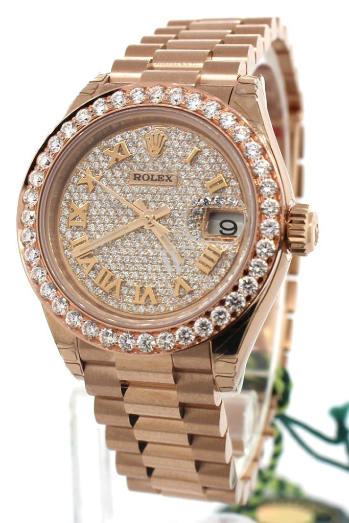 Rolex Lady Datejust 28 Custom Diamond Dial Bezel Rose Gold Watch 279175 Watches