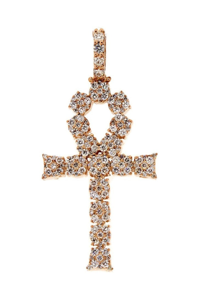 Diamond Ankh Cross Pendent 2.10Ct 14K Gold Rose / None