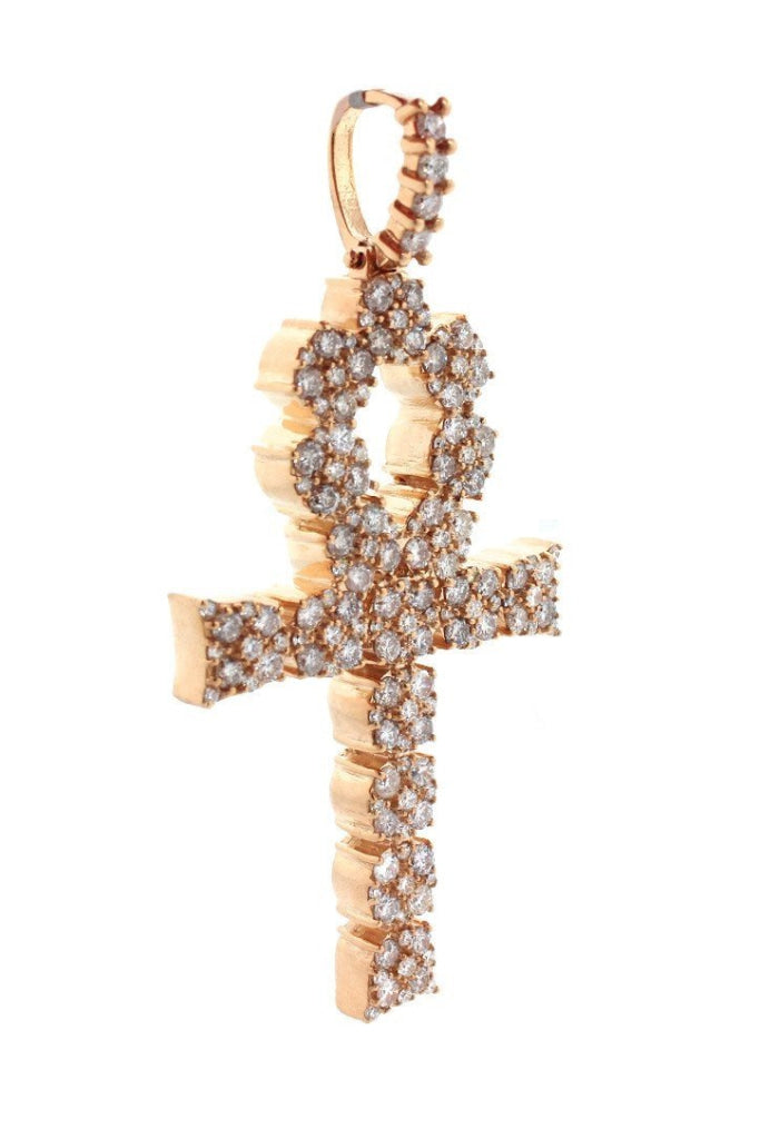 Diamond Ankh Cross Pendent 7.60Ct 14K Gold Rose / None