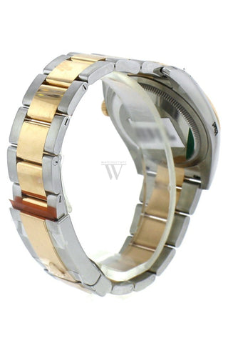 Custom Diamond Bezel Rolex Datejust 36 Black Jubile Roman Dial Oyster Yellow Gold Two Tone Watch