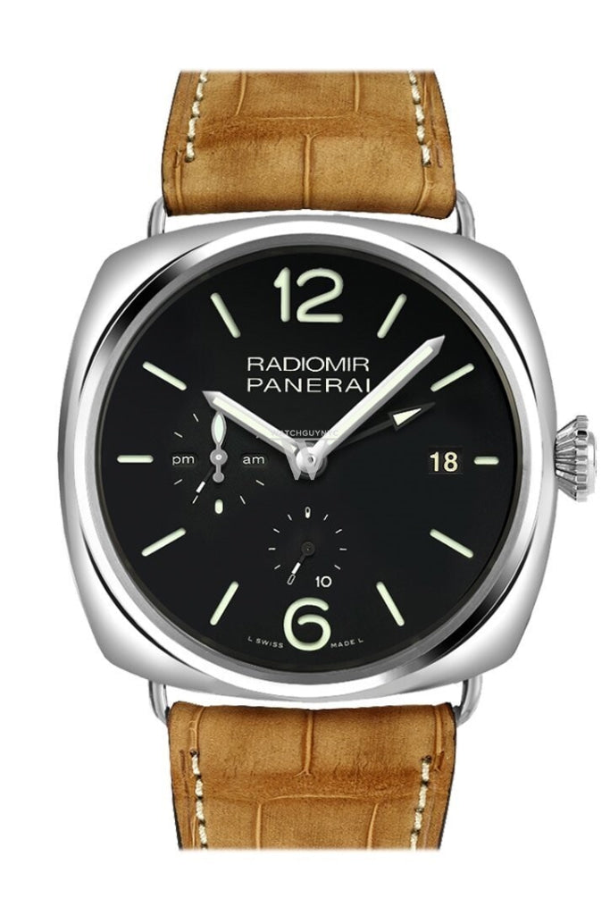 Panerai Radiomir 10 Days Gmt Black Dial Brown Leather Strap Mens Watch Pam00323