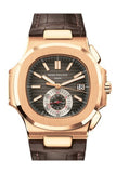 Patek Philippe Nautilus Black-Brown Dial 18kt Rose Gold Case Brown Leather Men's Watch 5980R-001