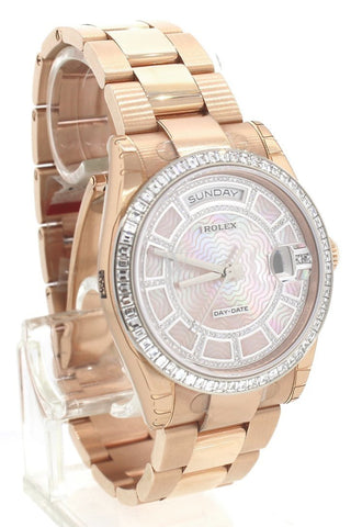 Rolex Day-Date 36 Carousel Of Pink Mother Pearl Diamond Dial 18K Everose Gold Automatic Watch