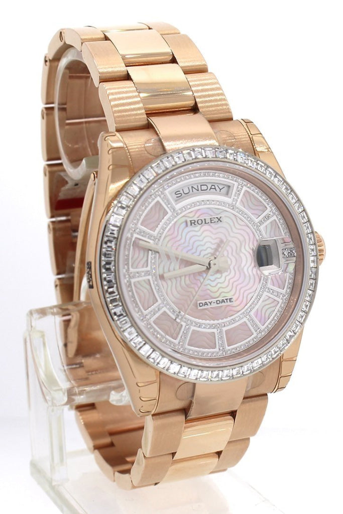 Rolex Day-Date 36 Carousel Of Pink Mother Pearl Diamond Dial 18K Everose Gold Automatic Watch