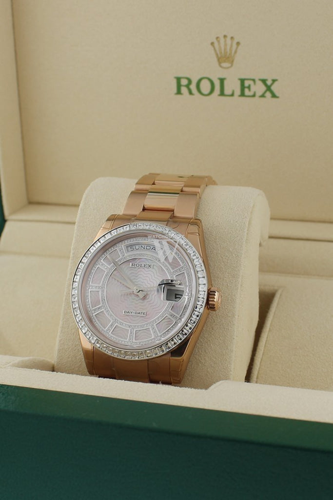 Rolex Day-Date 36 Carousel Of Pink Mother Pearl Diamond Dial 18K Everose Gold Automatic Watch