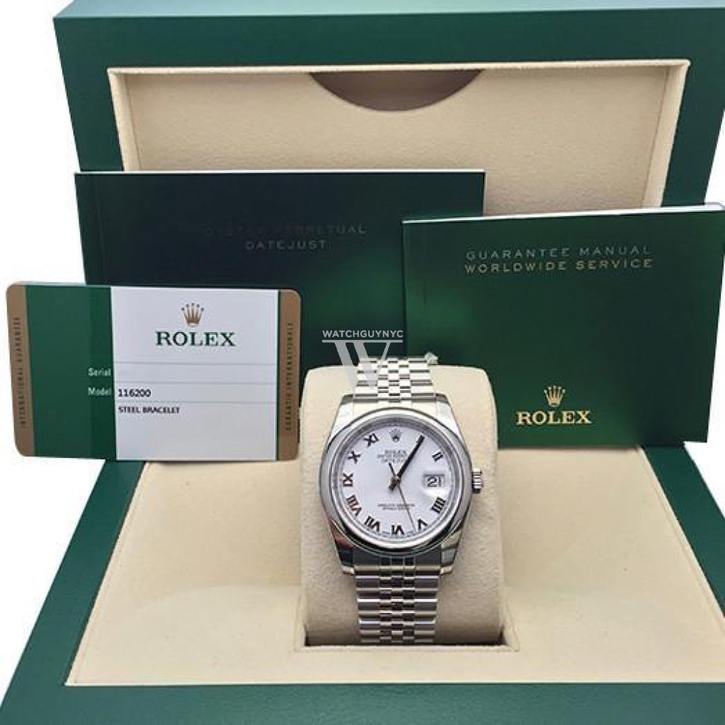 Rolex Datejust 36 White Roman Dial Jubilee Mens Watch 116200