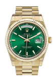 Rolex Day-Date 36 Green Dial Fluted Bezel President Yellow Gold Watch 118238