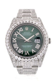 Custom Diamond Rolex Datejust II 41 Green Dial Diamond Roman Dial Mens Watch 116300