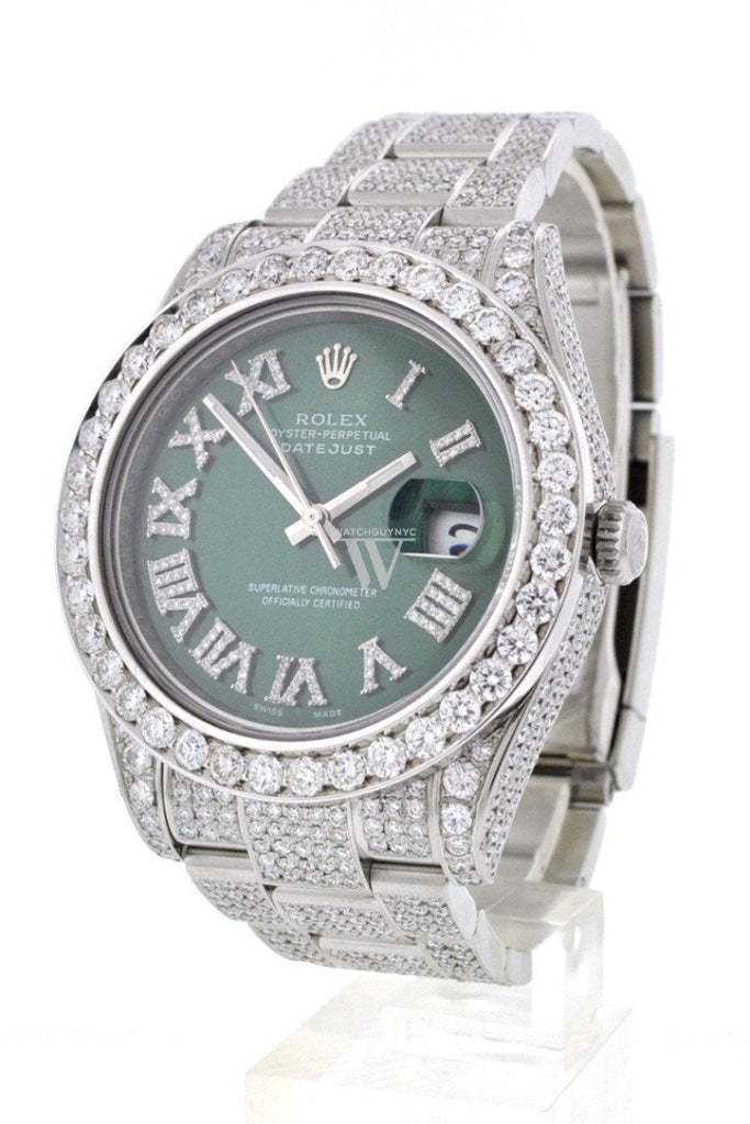 Custom Diamond Rolex Datejust Ii 41 Green Dial Roman Mens Watch 116300 Watches