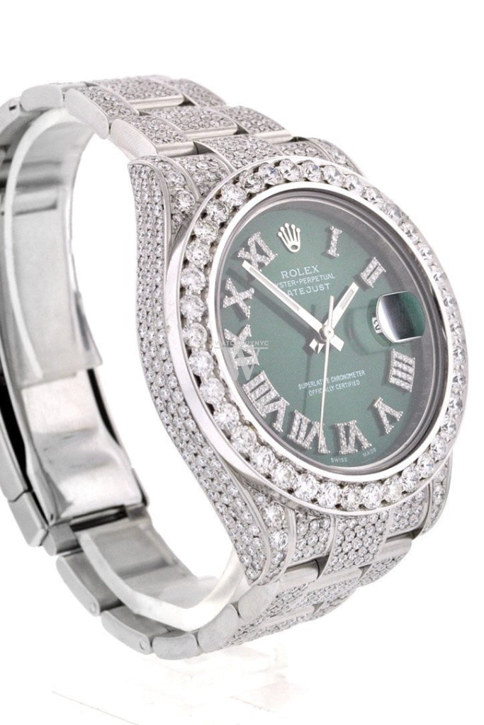 Custom Diamond Rolex Datejust Ii 41 Green Dial Roman Mens Watch 116300 Watches
