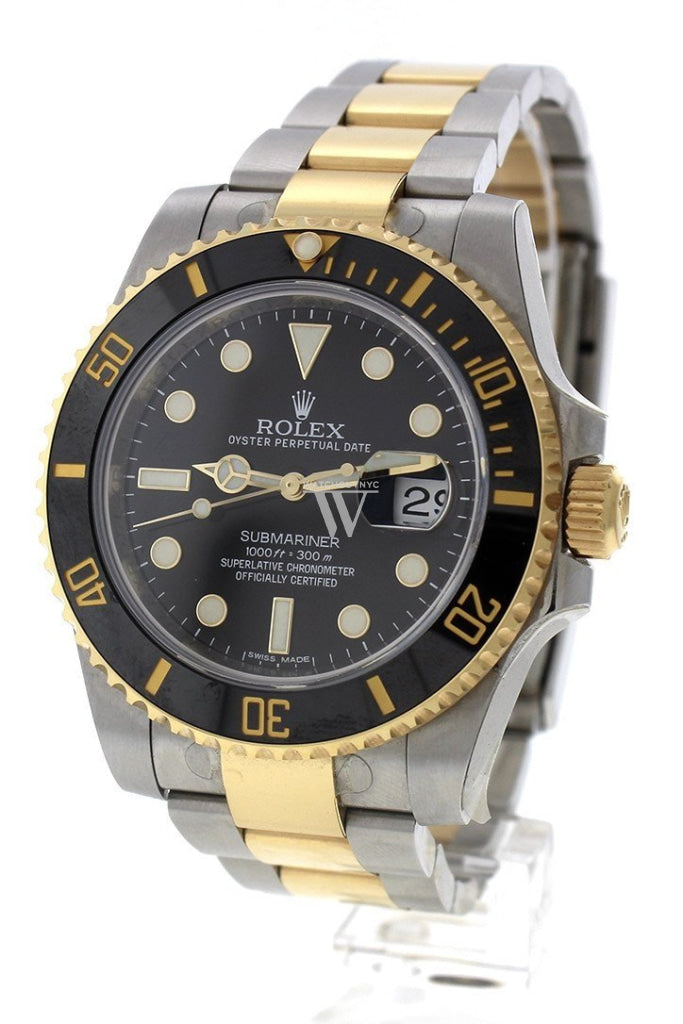 Rolex Submariner Date 40 Black Dial 18K Yellow Gold And Steel Mens Watch 116613 Pre-Owned-Watches