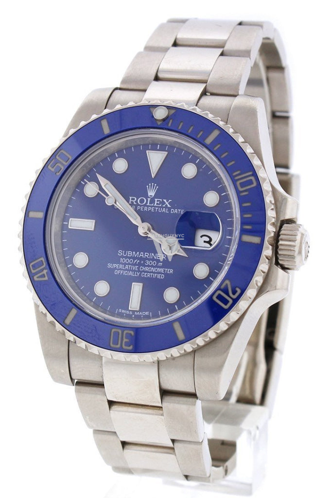 Rolex Submariner Date Blue Dial 18K White Gold Steel Mens Watch 116619Lb Pre-Owned-Watches