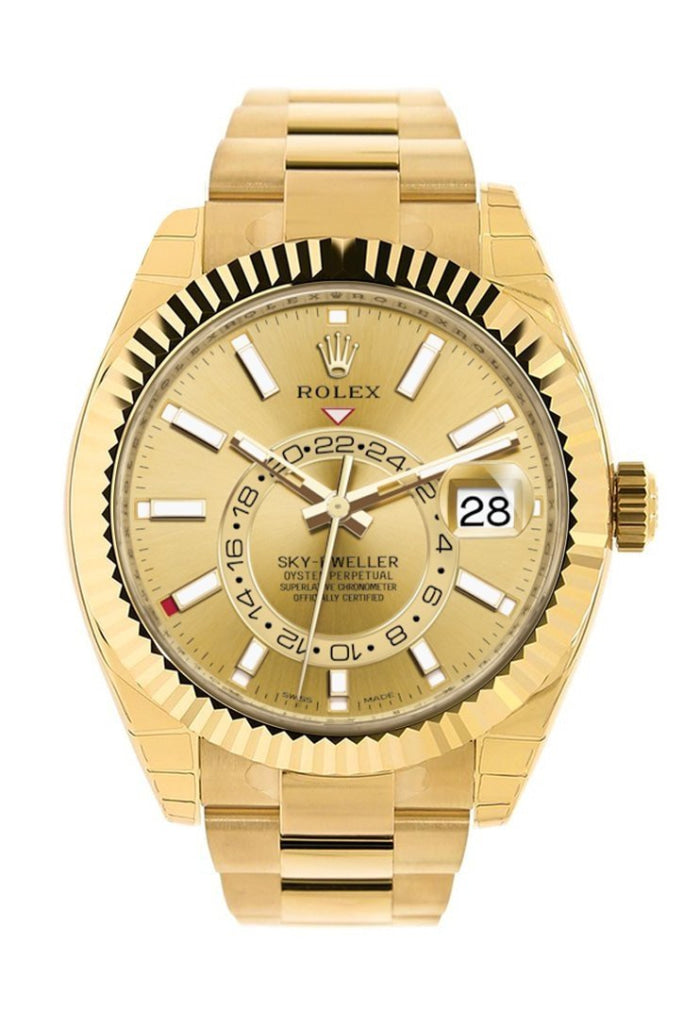Rolex Sky Dweller Champagne Dial Gmt 18Kt Yellow Gold Mens Watch 326938