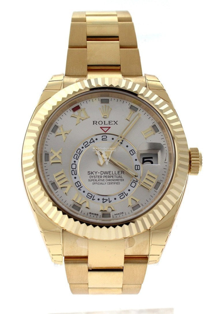 Rolex Sky-Dweller 42 Silver Roman Dial Yellow Gold Mens Watch 326938