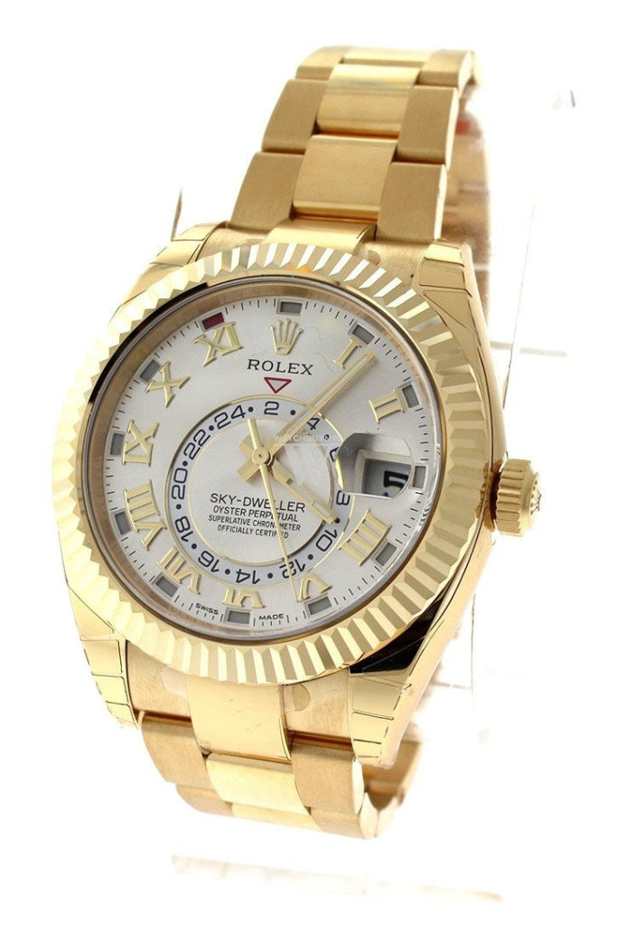 Rolex Sky-Dweller 42 Silver Roman Dial Yellow Gold Mens Watch 326938