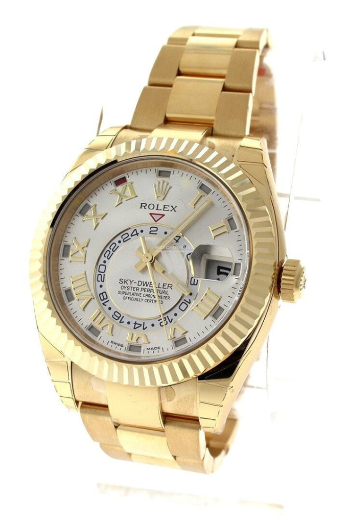 Rolex Sky-Dweller 42 Silver Roman Dial Yellow Gold Mens Watch 326938
